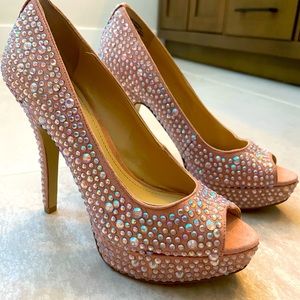 Blush pink rhinestone pumps